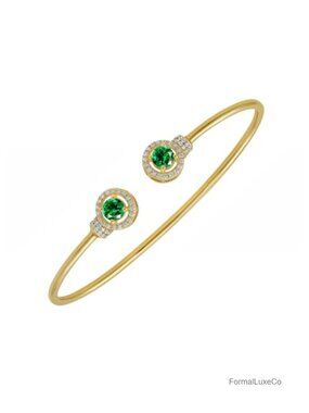 14K Yellow Gold Plated Cuff Bracelet Lab Created Emerald Simulated Diamond